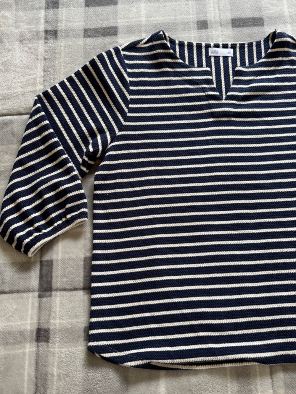 Woman’s Navy and White Striped Knit Top - Classic Boatneck